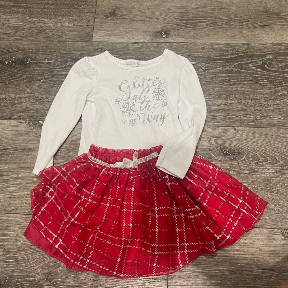 Christmas Glitter all the way top /skirt 4T
